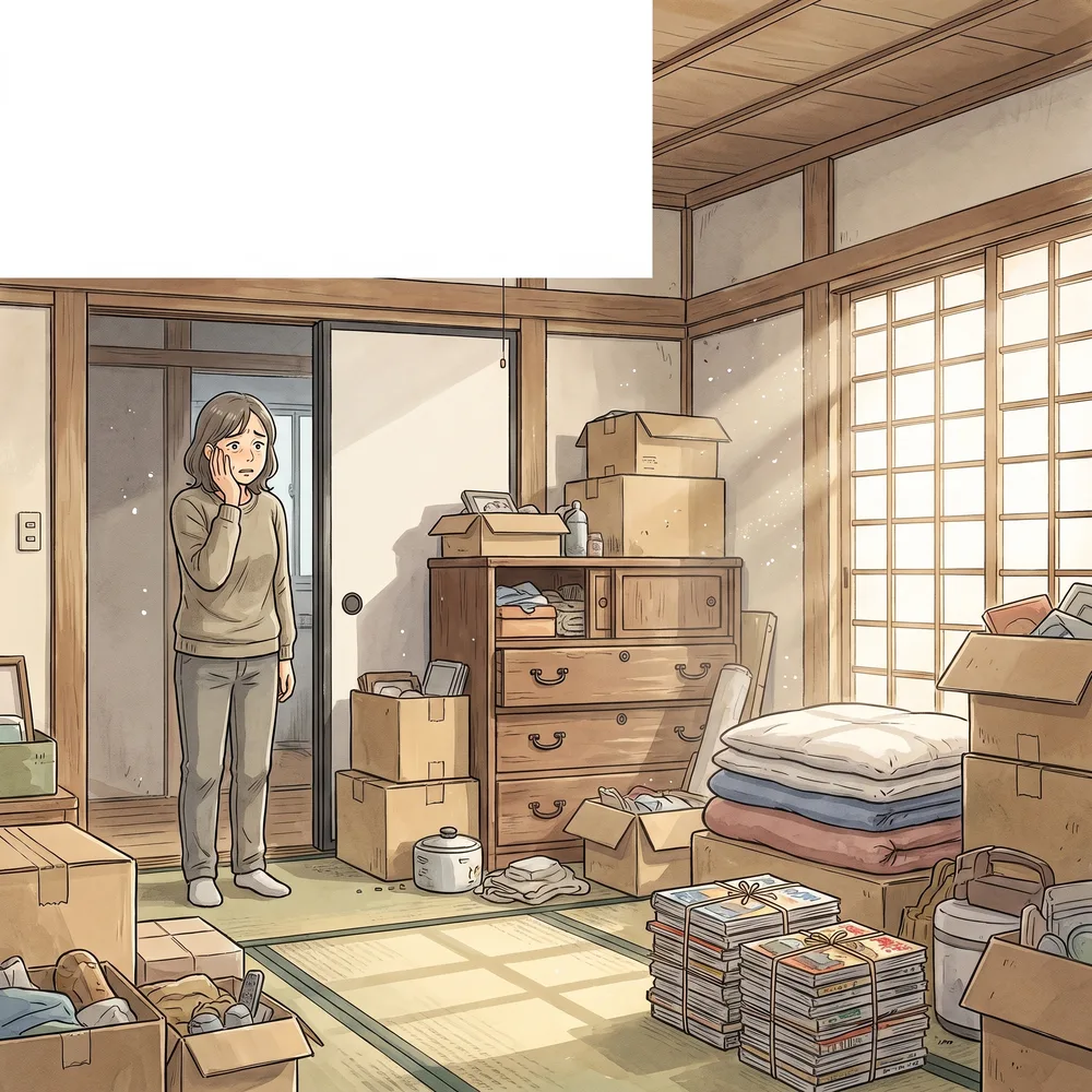 荷物が積まれたままの部屋